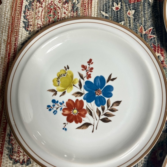 70's "Priscilla" by Colonial Stoneware • 4 Dinner Plates • Bold Botanical Print - Picture 2 of 5